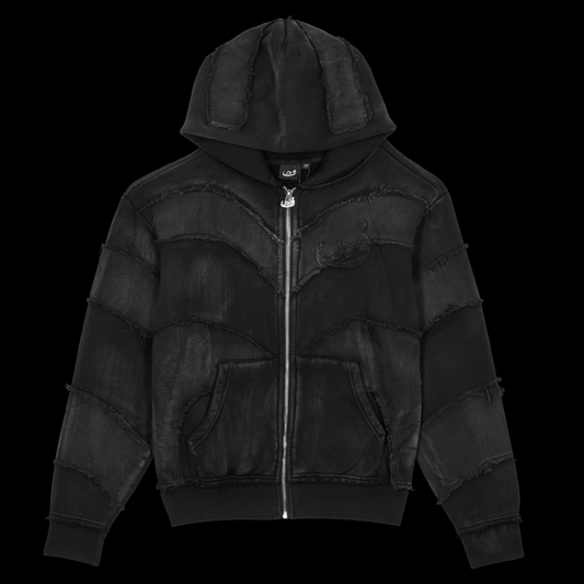 Zip Hoodie Frayed 808 - Noir