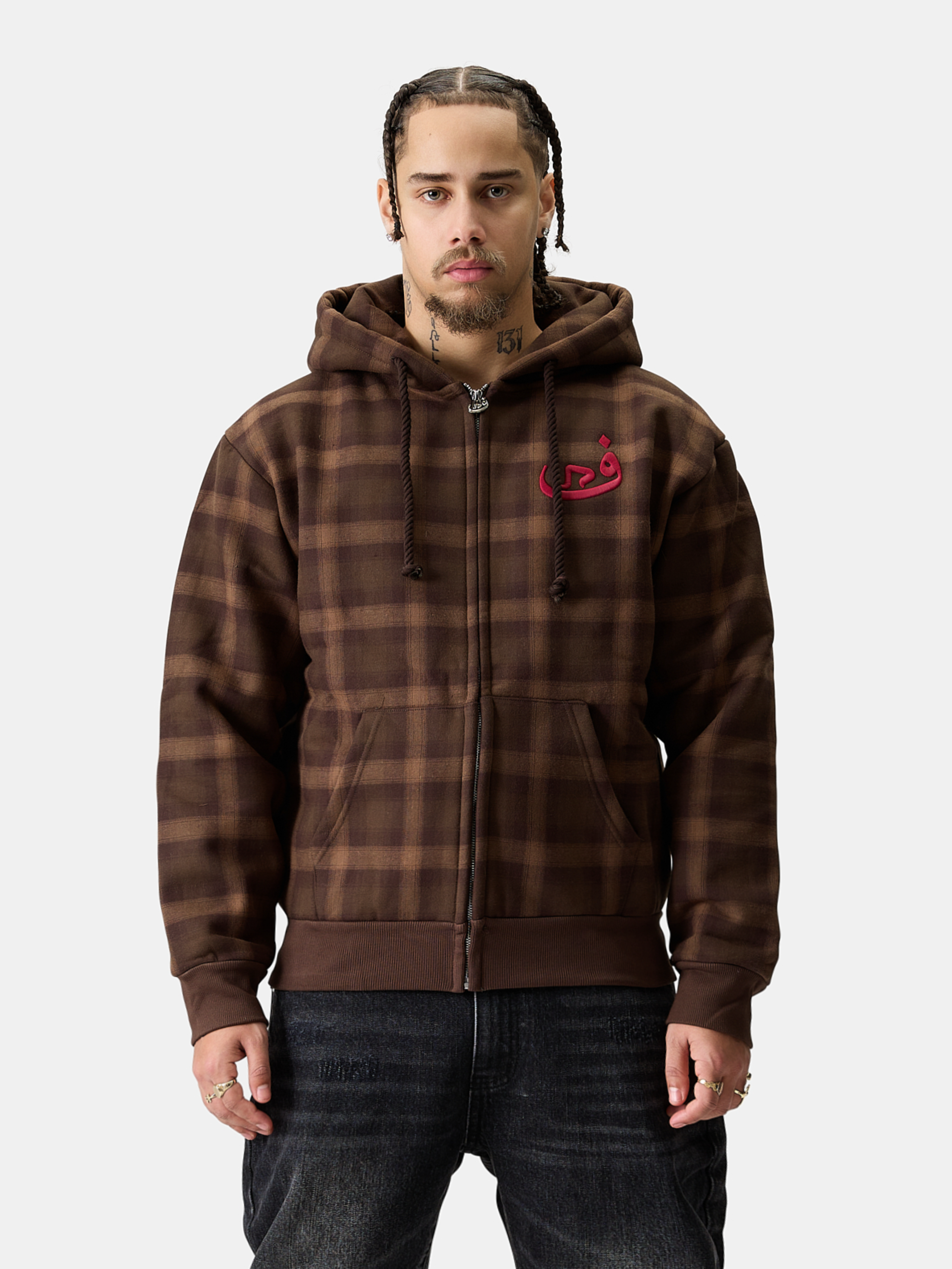 Zip Hoodie Plaid - Brown – 808VISION