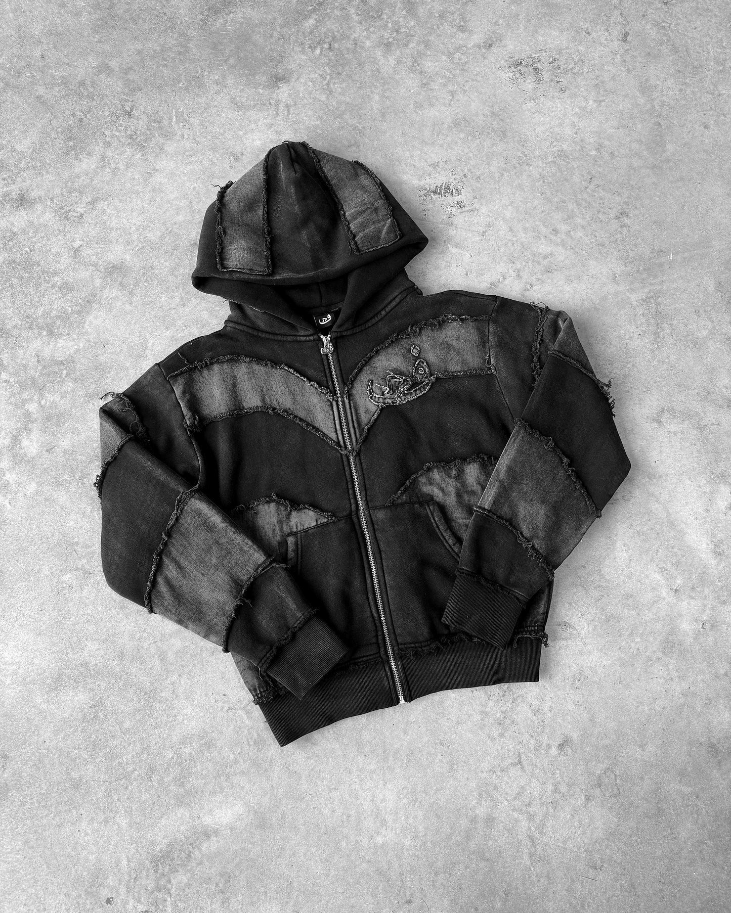 Zip Hoodie Frayed 808 - Noir