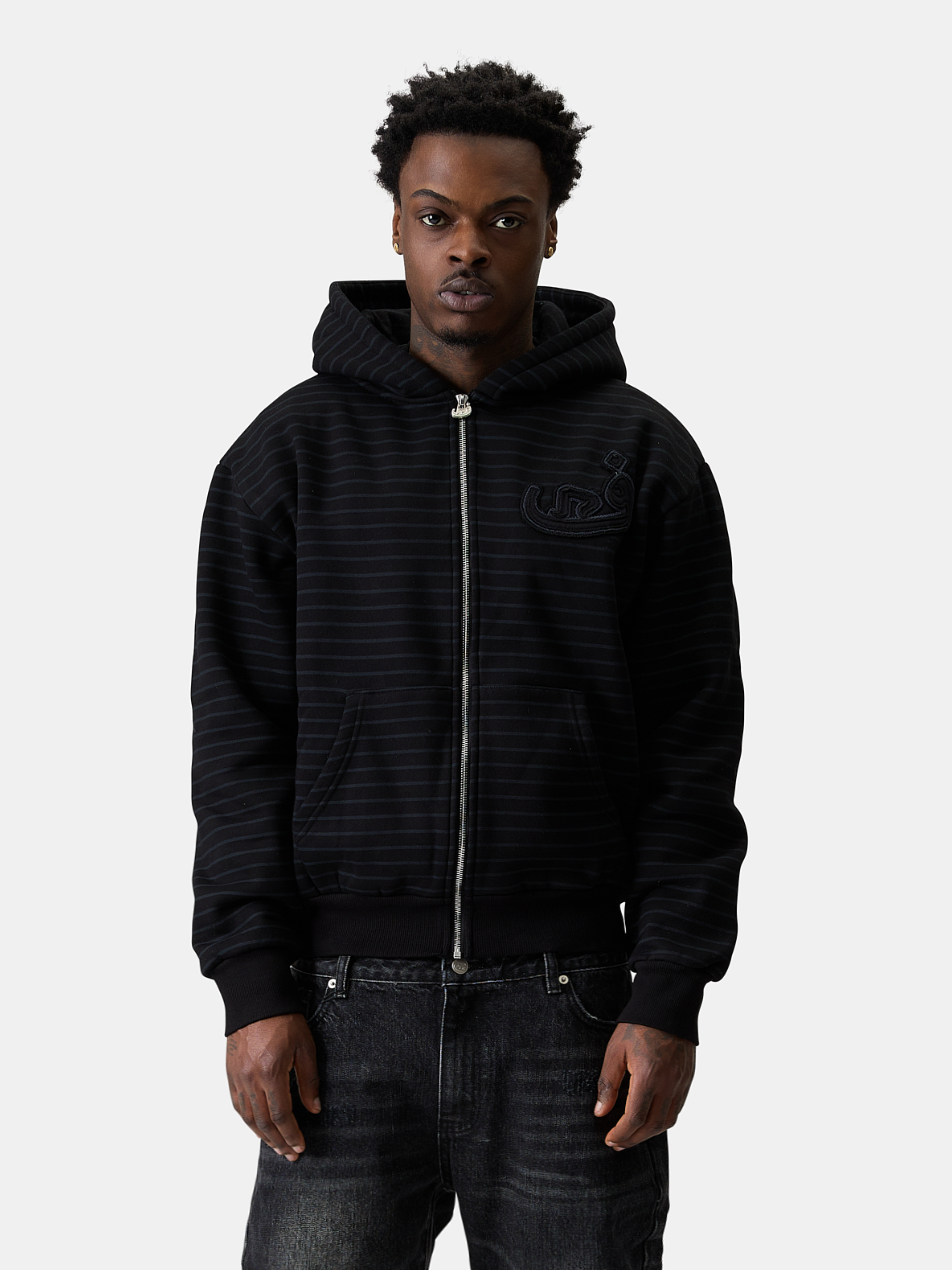 Zip Hoodie Stripe Frayed - Black – 808VISION