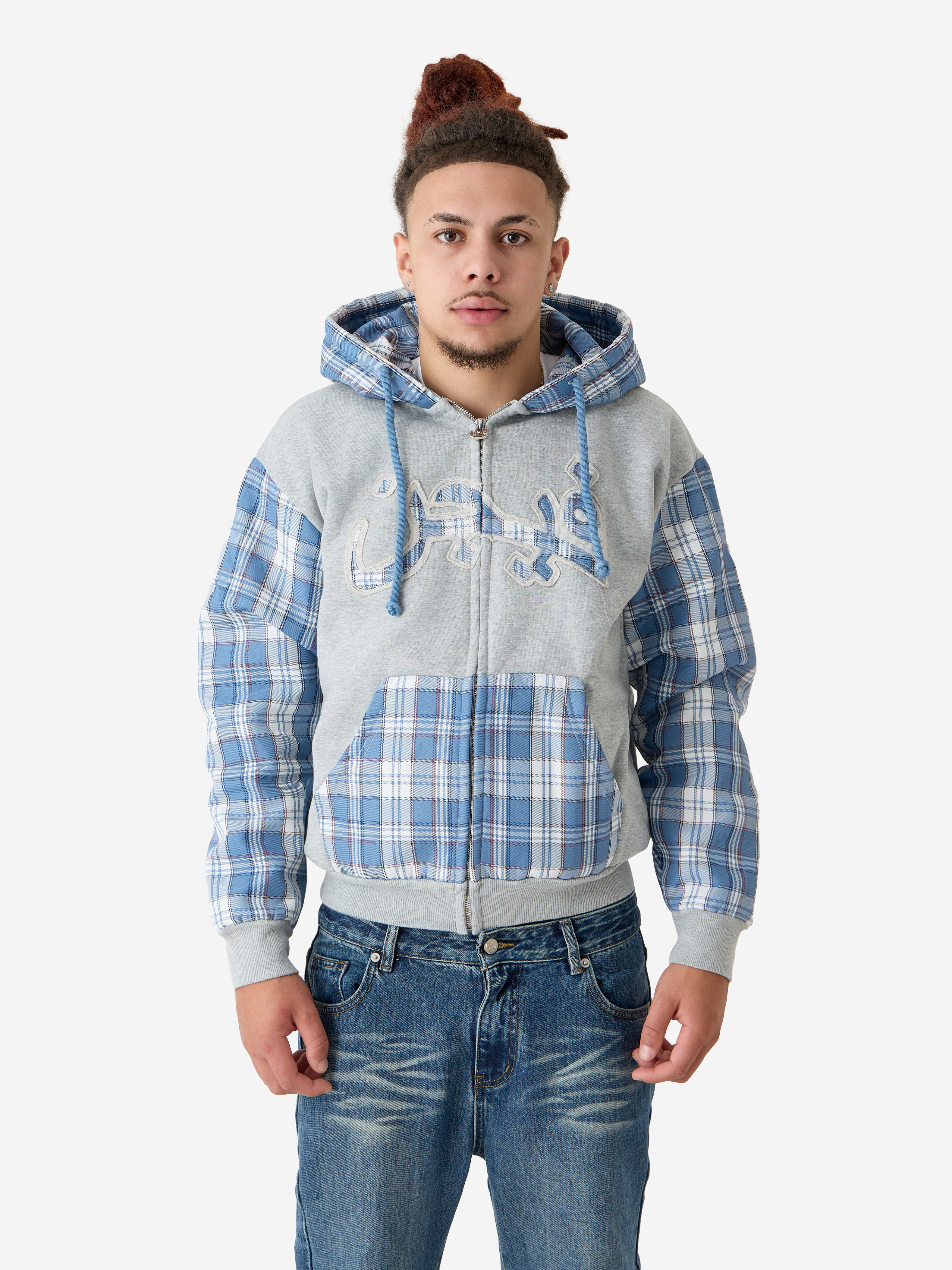 Zip Hoodie ARABIC Plaid - blue – 808VISION