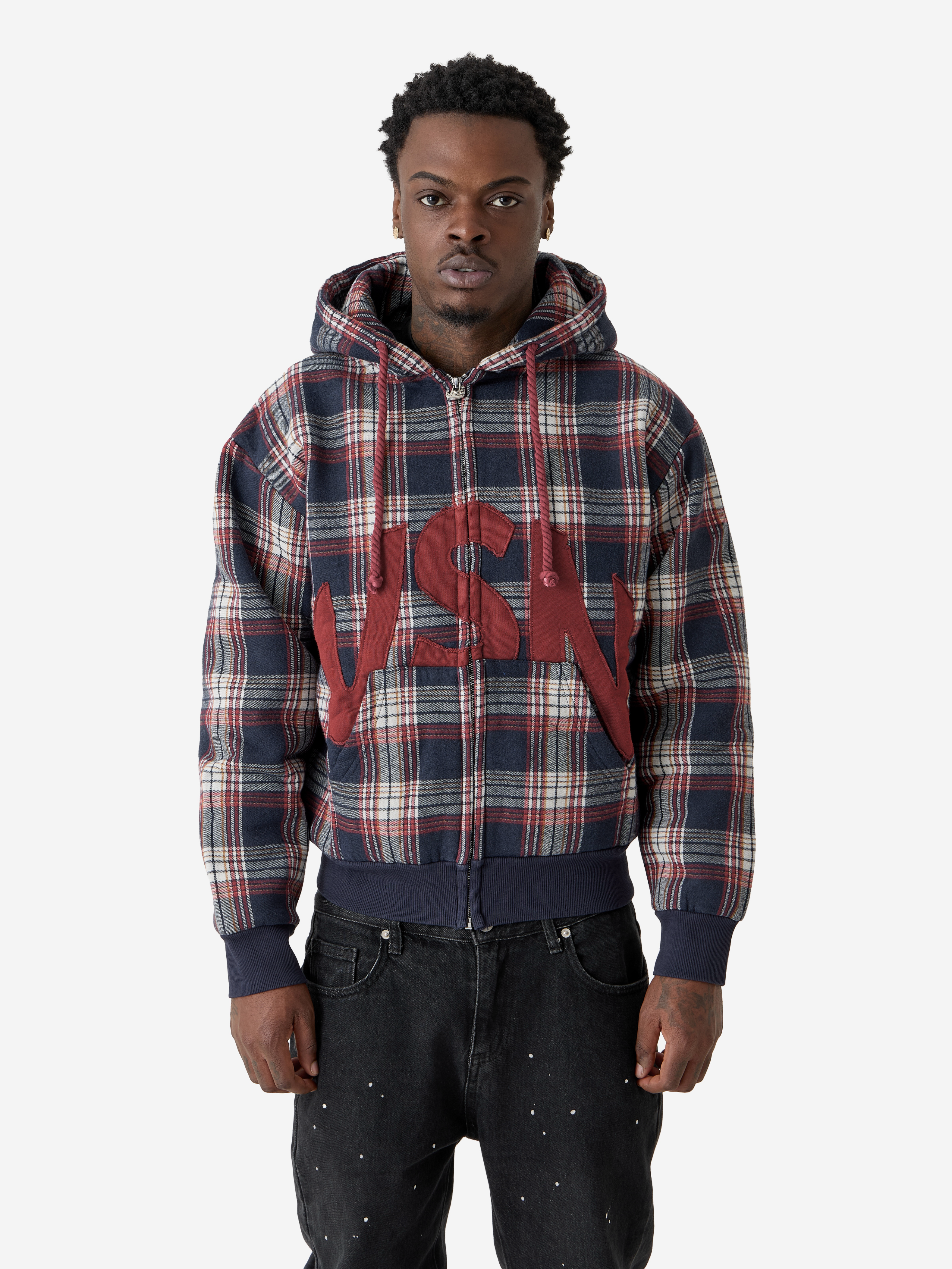 Zip Hoodie VSN Plaid - Red – 808VISION