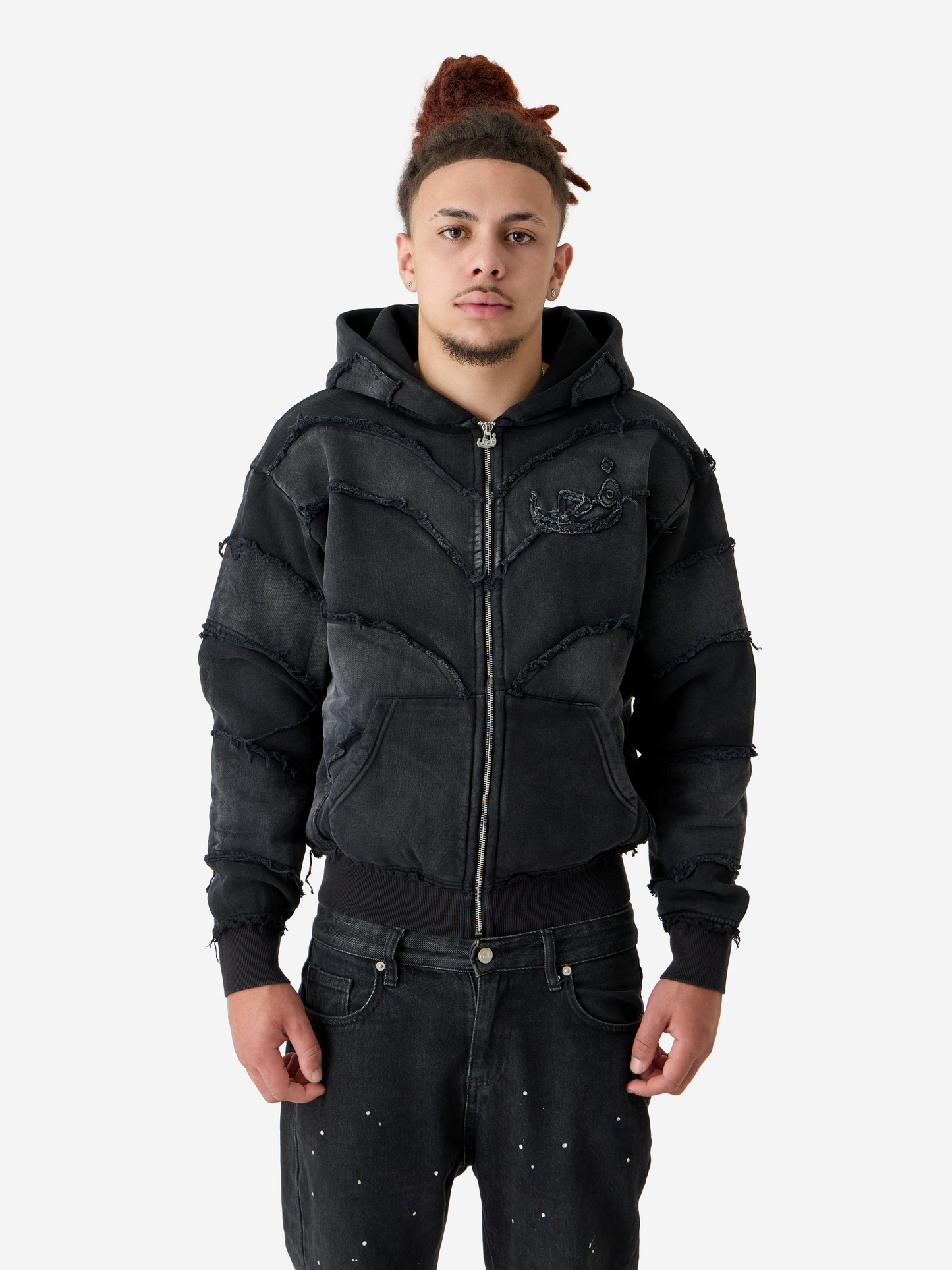 Zip Hoodie Frayed 808 - Noir
