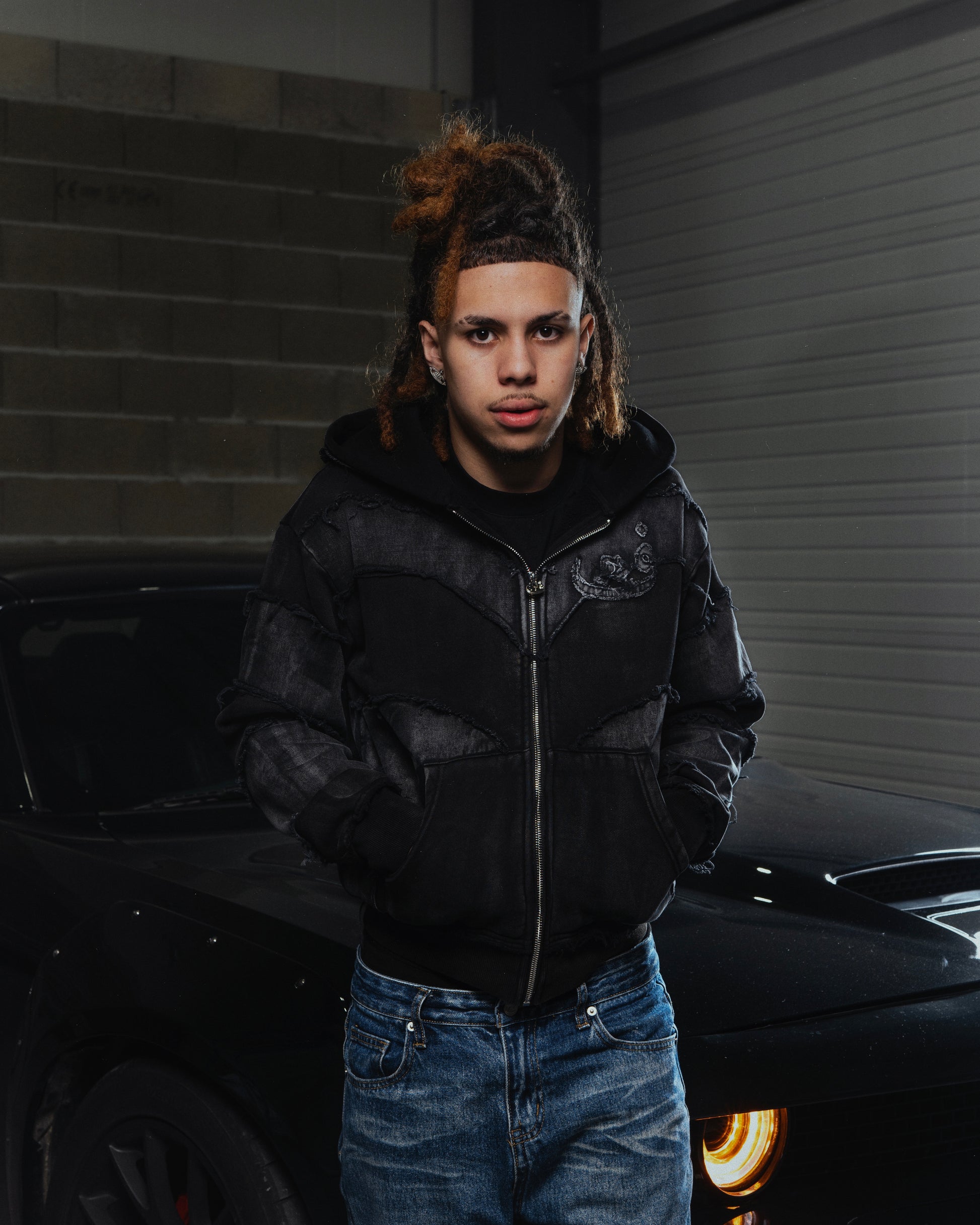 Zip Hoodie Frayed 808 - Noir