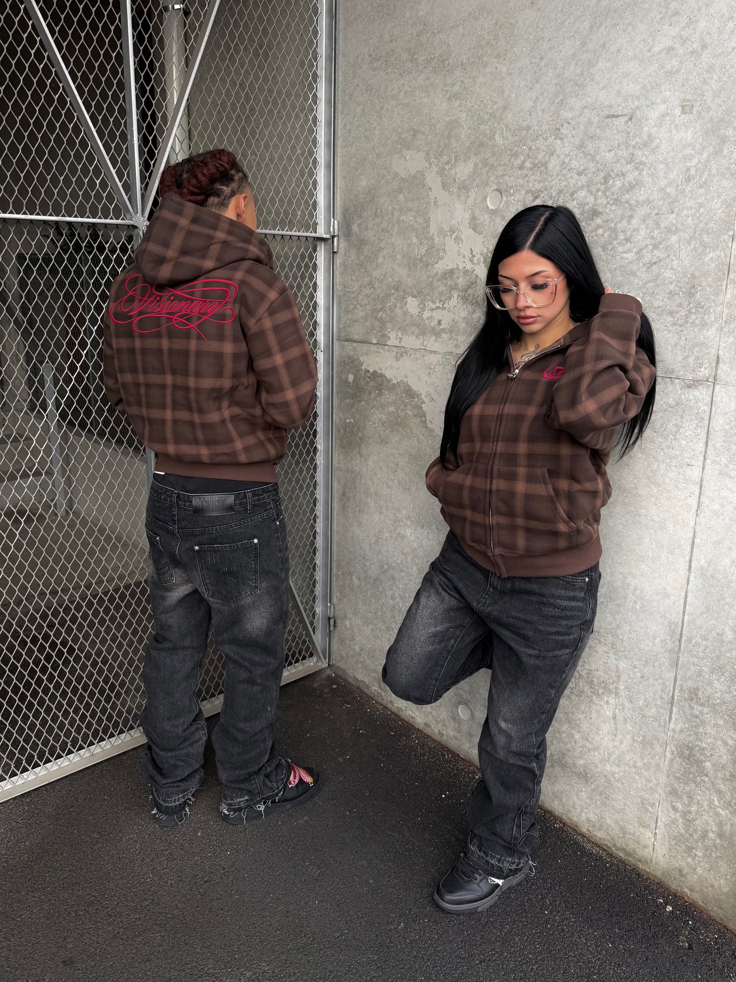 Zip Hoodie Plaid - Brown