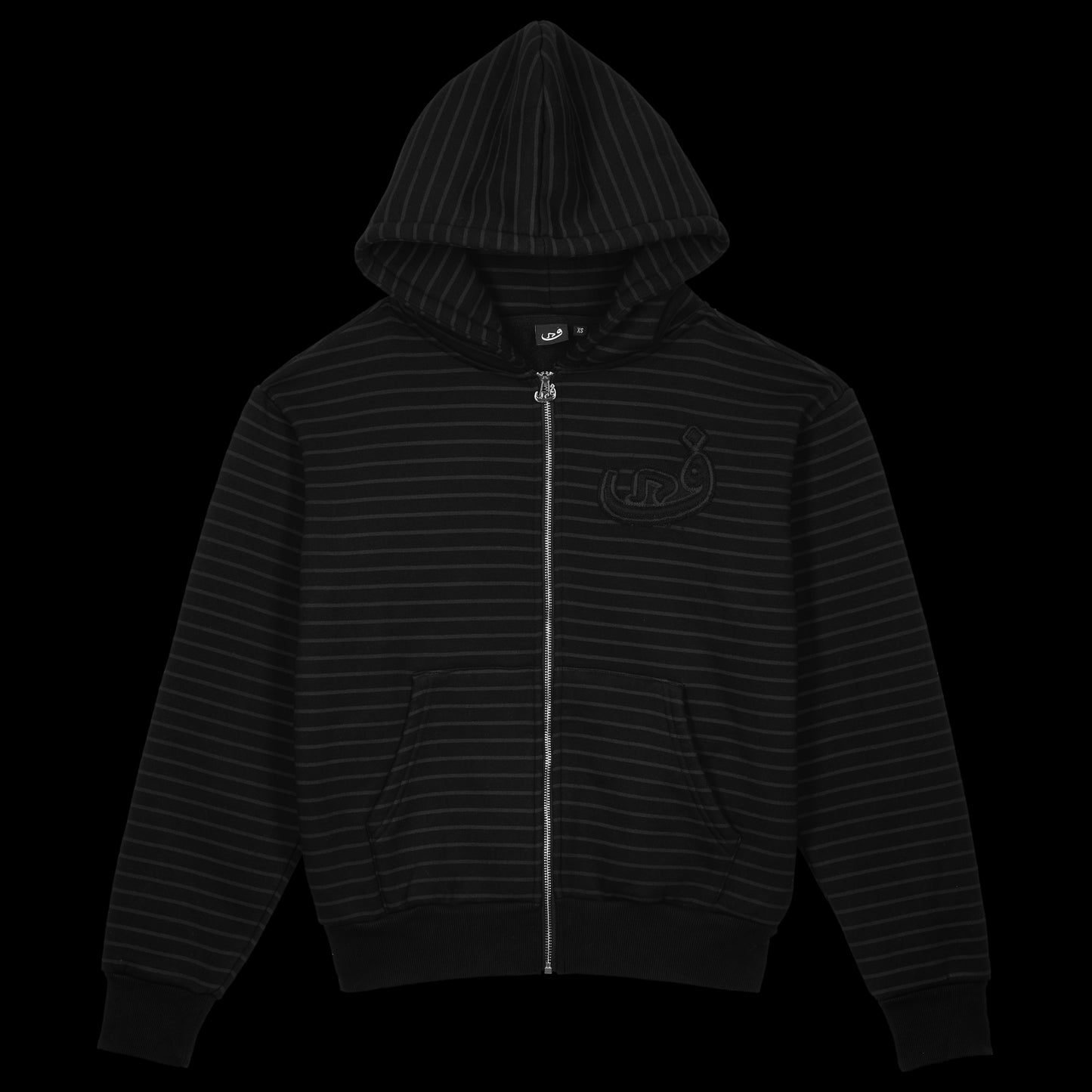 Zip Hoodie Stripe Frayed - Black
