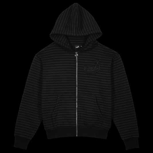 Zip Hoodie Stripe Frayed - Black