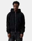 Zip Hoodie Stripe Frayed - Black